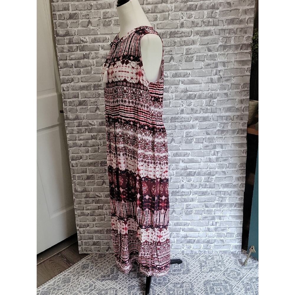 beachlunchlounge Pink and Burgundy Printed Sleeveless Maxi Dress Sz L
